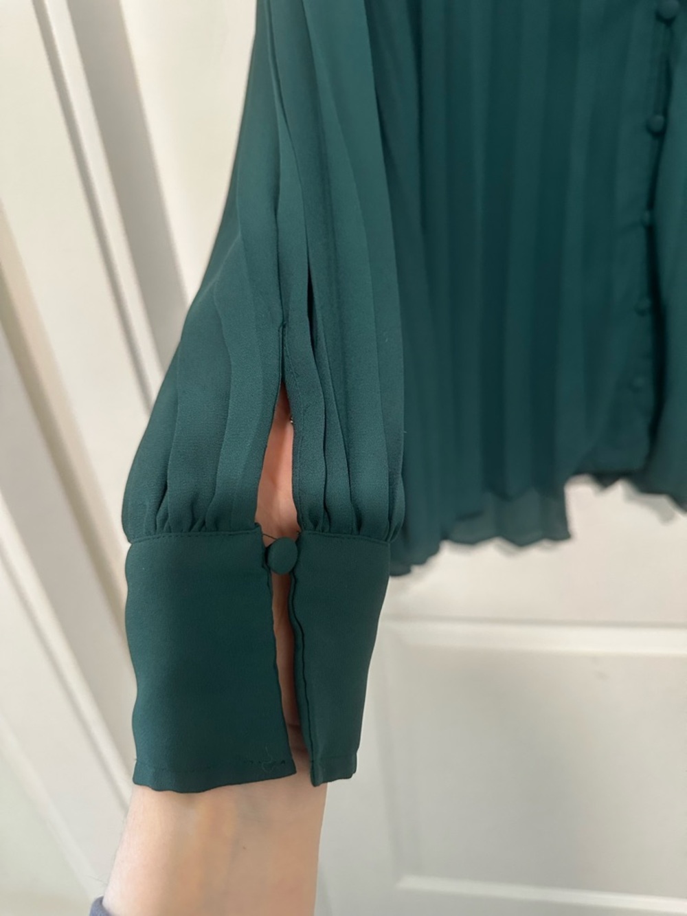 Penningtons Teal Pleated Button-Front Tie-Neck Blouse - Picture 5 of 13